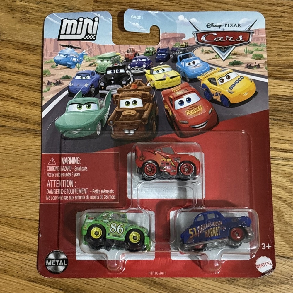 DISNEY PIXAR CARS MINI RACERS 3 PACK MCQUEEN CHICK HUDSON HORNET